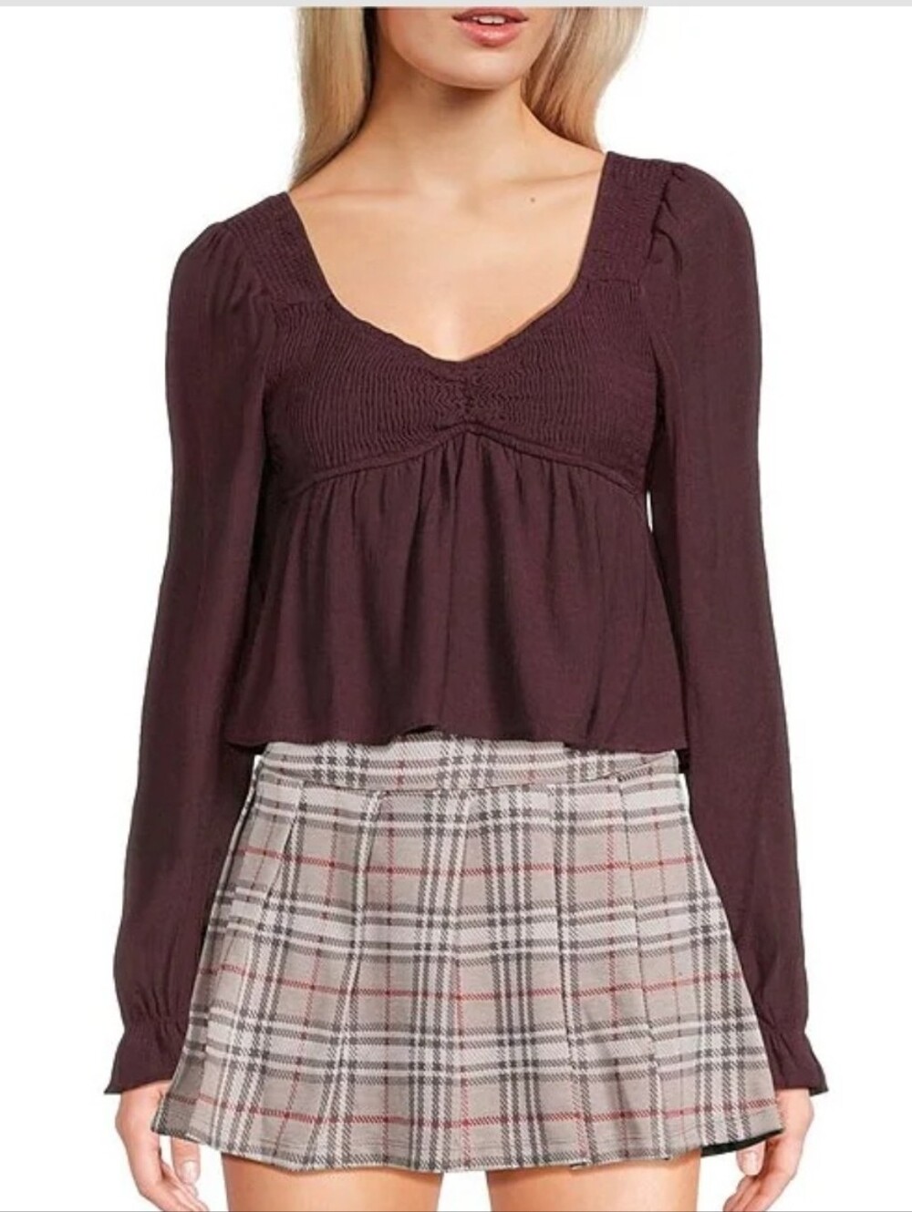 Honey & Sparkle Smocked V-Neck Long Puff Sleeve Top